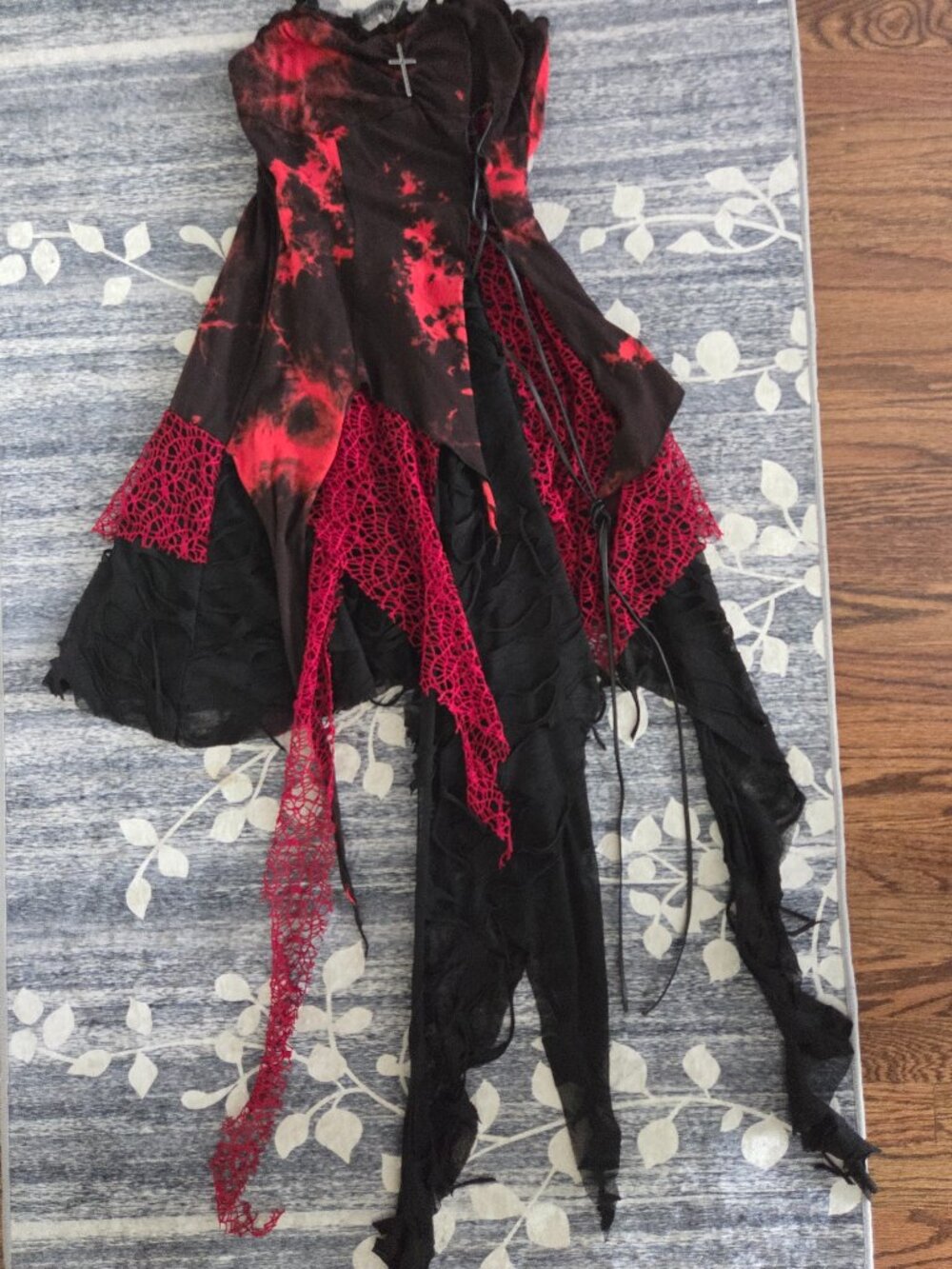 Gothic Punky Red/Black Tie-Dye Distressed Dress Size M (NWT) - Picture 6 of 9
